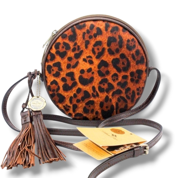 Patricia Nash Handbags - Patricia Nash Anniversary Scafati Crossbody Leopard Print Calf Hair Canteen Bag